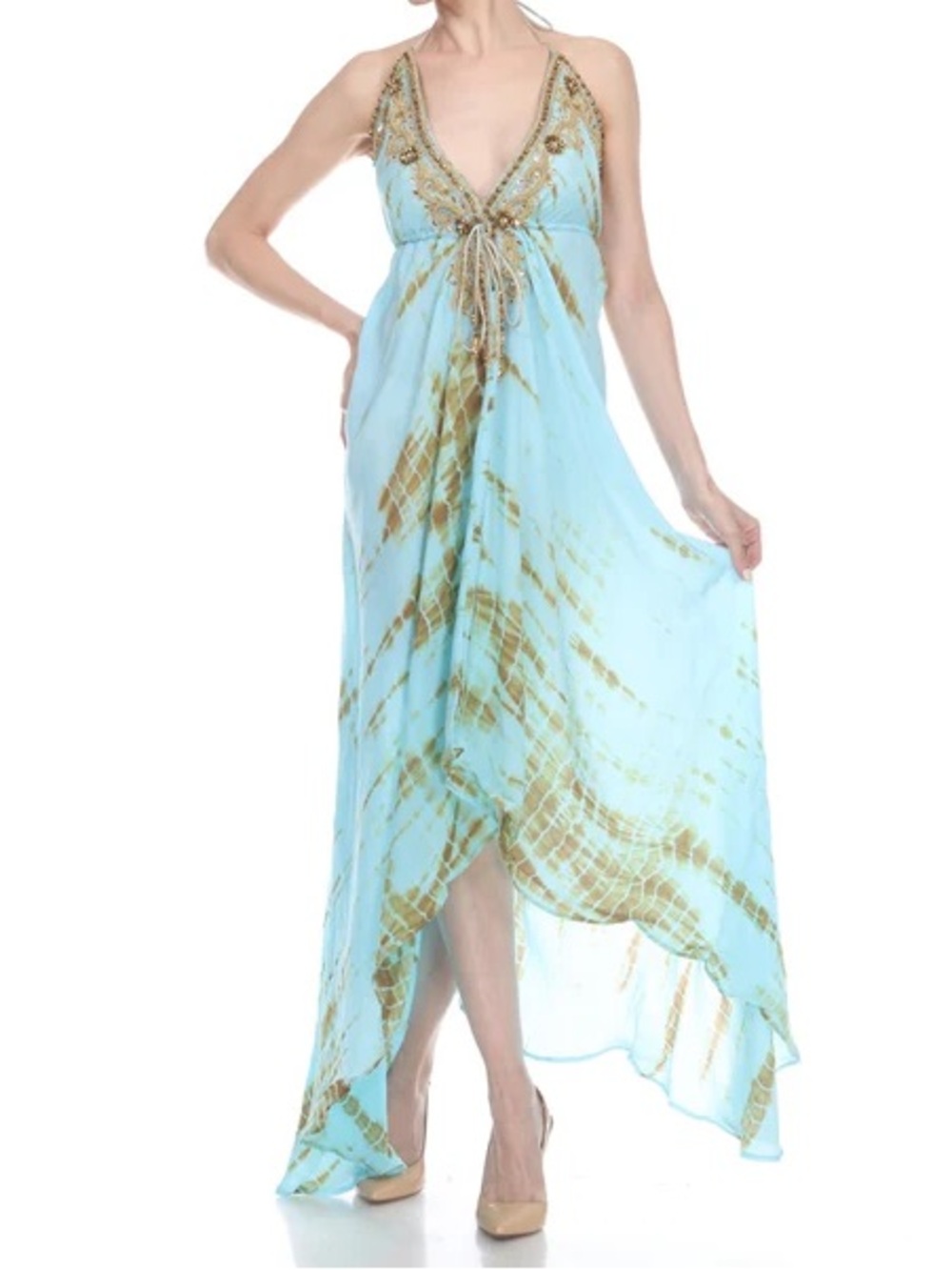 Embellished Aqua Blue Halter Swim Coverup pool party embellished